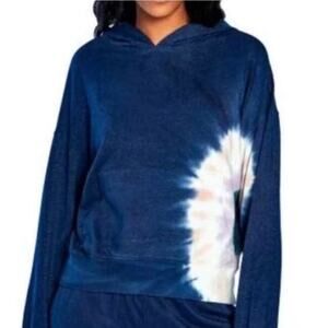 NWT Wildfox Navy Blue Tie Dye Hooded Sweatshirt Soft French Terry Size XL